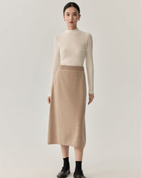 High-Waisted Wool Knit Long A-Line Skirt