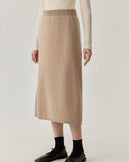High-Waisted Wool Knit Long A-Line Skirt