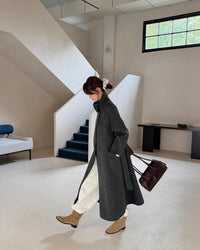 Long Stand-Up Collar Double-Faced Wool Coat