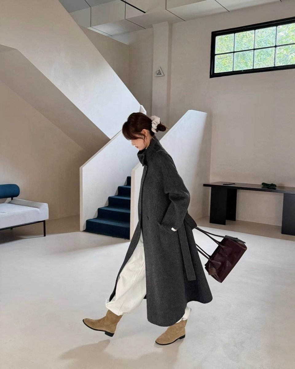 Long Stand-Up Collar Double-Faced Wool Coat