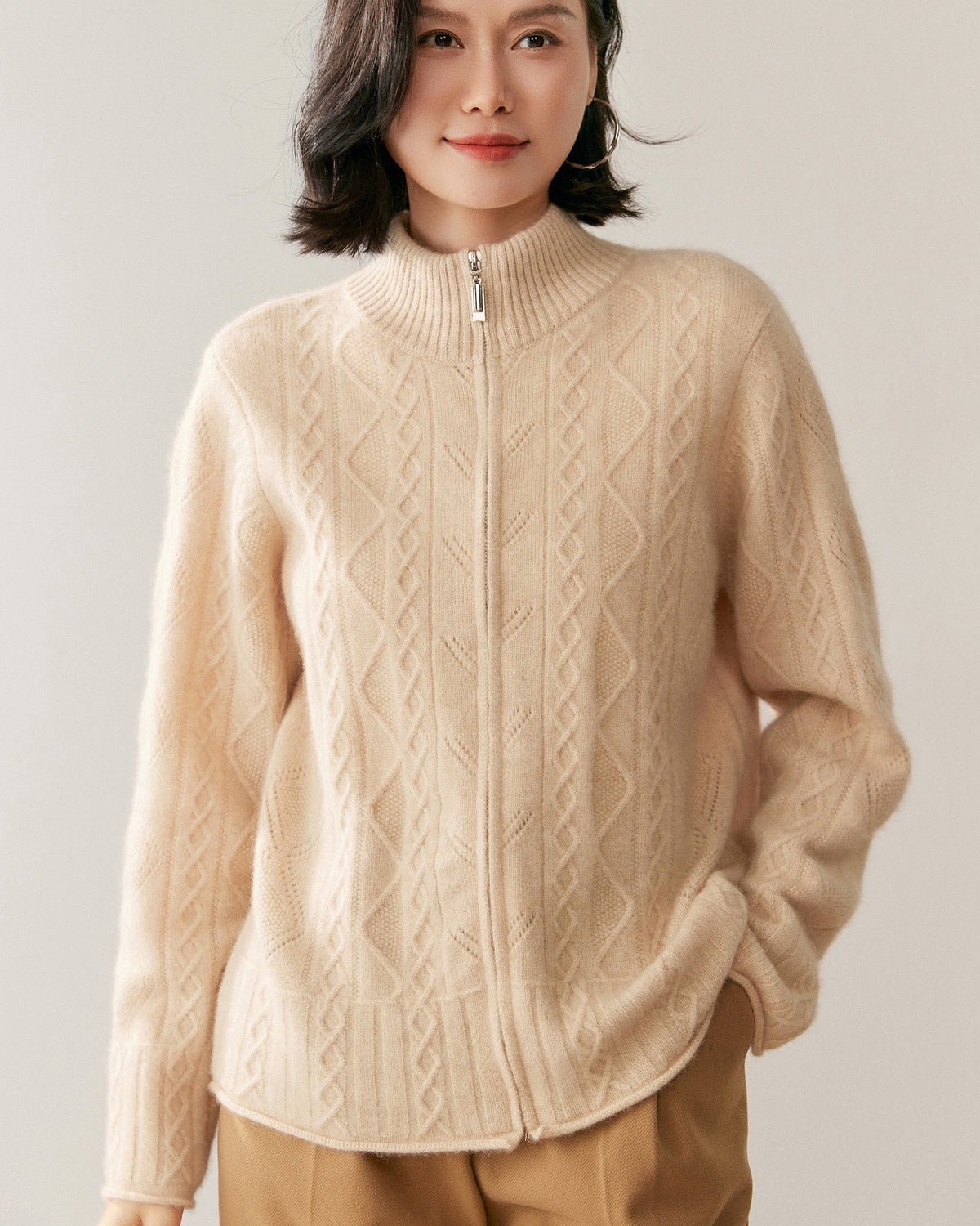 Cashmere Zipper Knit Coat
