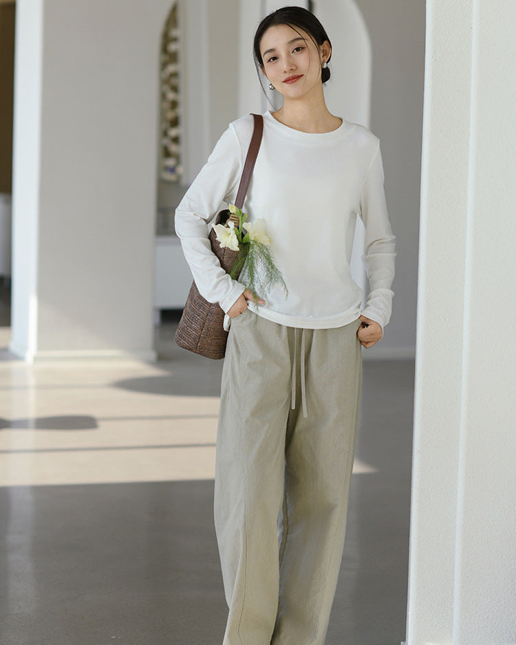 Casual Long-Sleeved Round Neck Base Layer