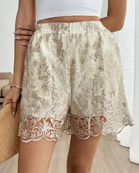 Luxury Lace High-Waisted Embroidered Shorts