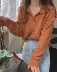 Wool Cardigan Polo Collar Sweater