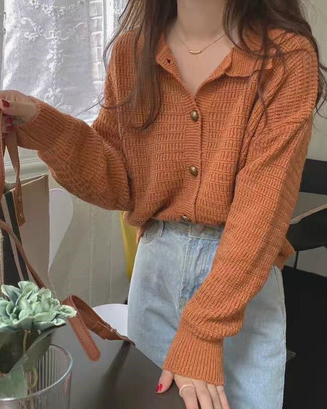 Wool Cardigan Polo Collar Sweater