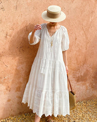 Pure Cotton Short-Sleeve Cutout Dress