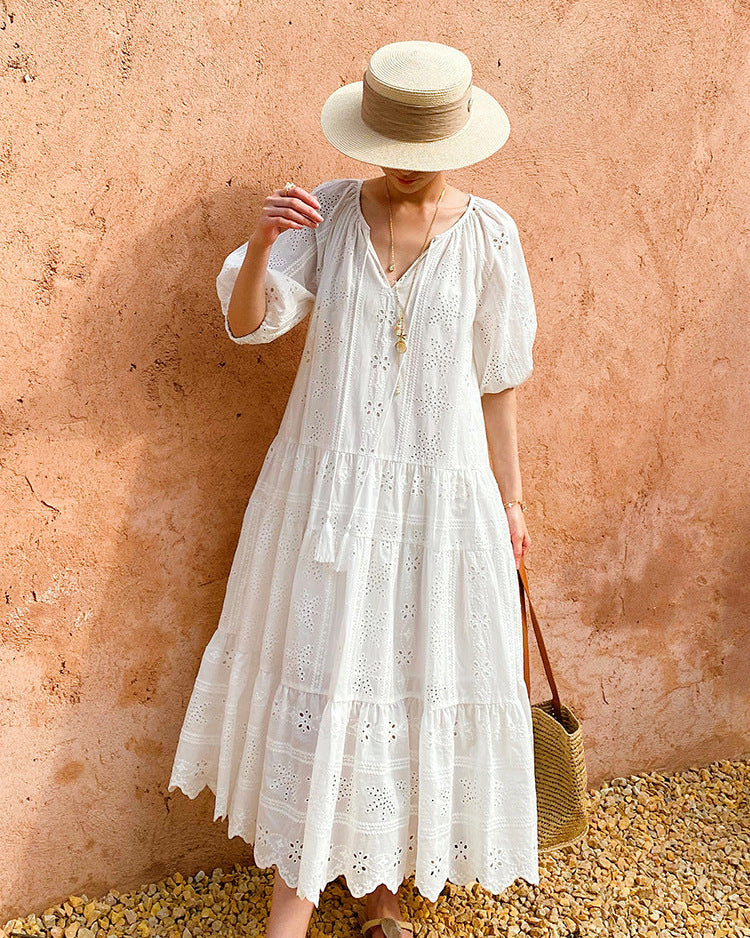 Pure Cotton Short-Sleeve Cutout Dress