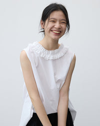 Ruffled V-Neck Button-Down Shirt