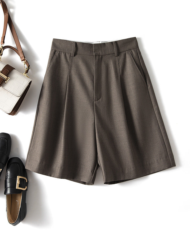 High-Waisted Casual Suit Shorts