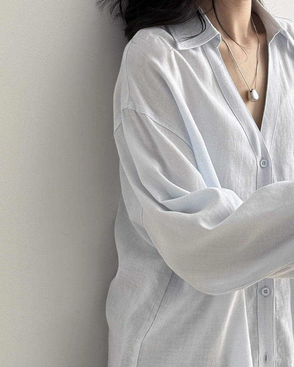 Loose-Fit V-Neck Button-Down Shirt