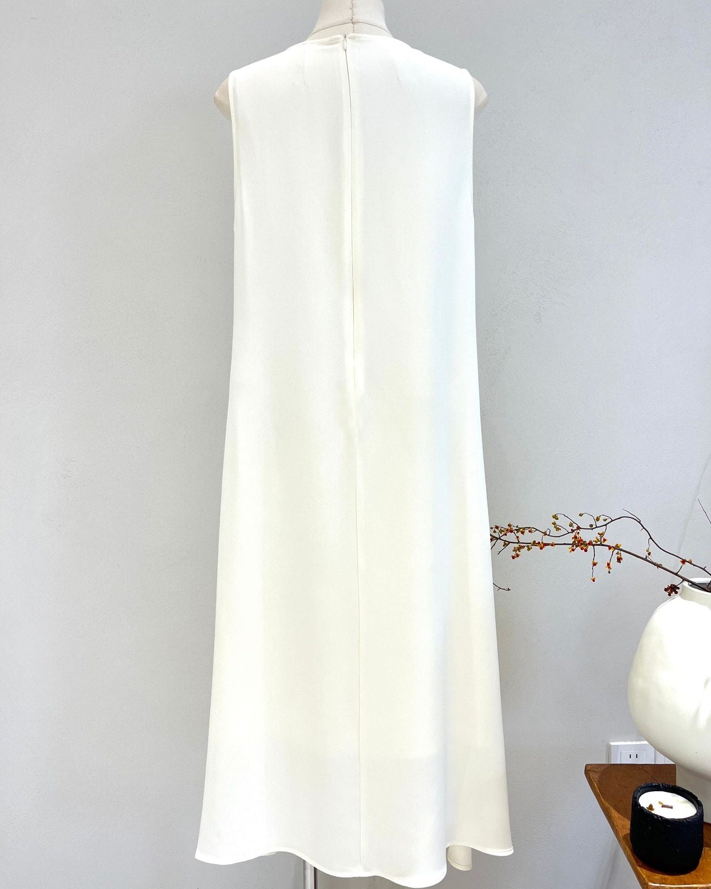 A-Line Sleeveless Silk Dress