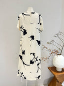 Loose-Fit Straight-Cut Short-Sleeve Silk Dress