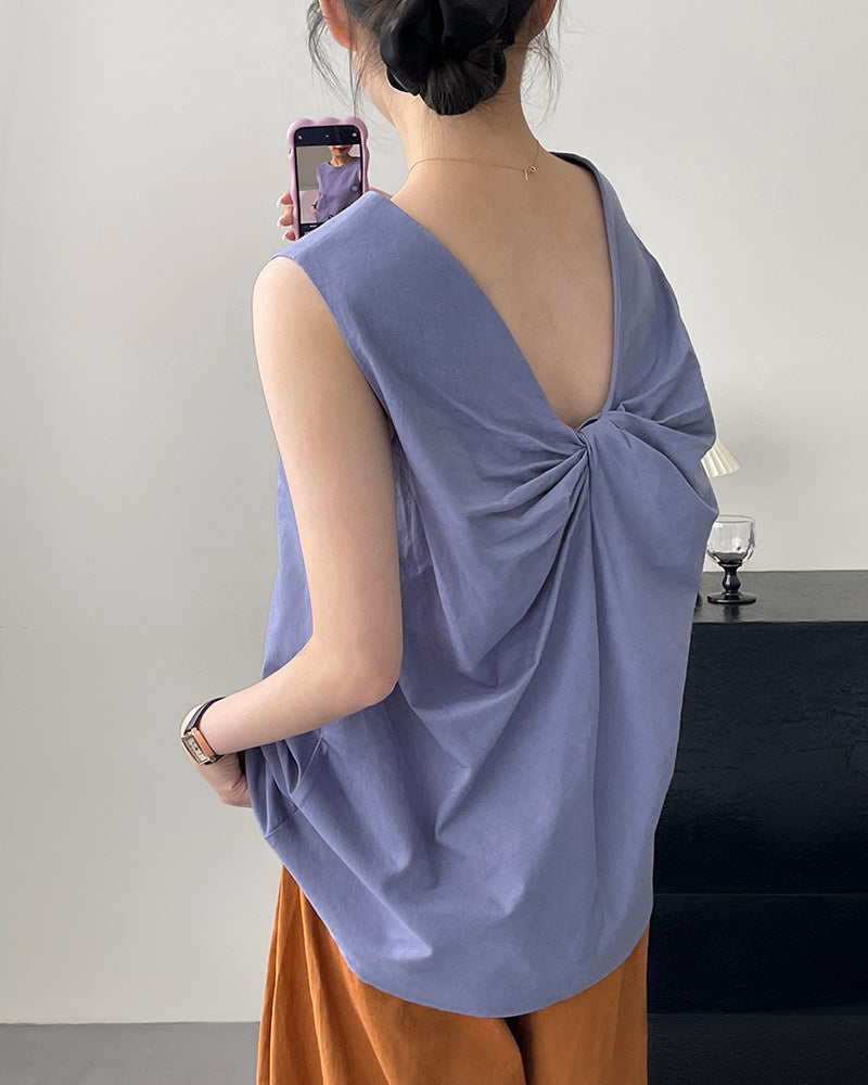 Loose Sleeveless Back-Knotted Vest