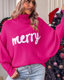 High-Neck Batwing Sleeve Christmas Knit Sweater