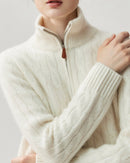 Cashmere Half-Zip Cable Knit Loose Sweater