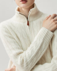 Cashmere Half-Zip Cable Knit Loose Sweater
