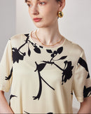 Loose-Fit Straight-Cut Short-Sleeve Silk Dress