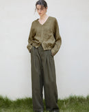 Linen V-Neck Long-Sleeved Shirt