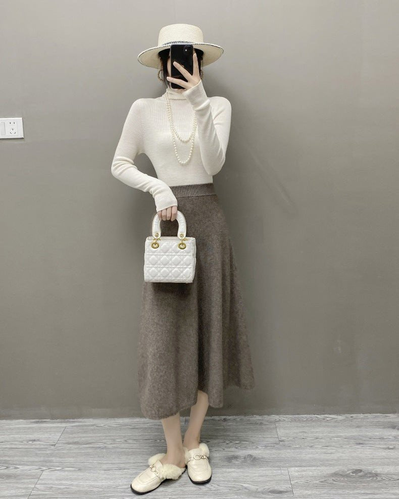High-Waisted Soft A-Line Cashmere Skirt