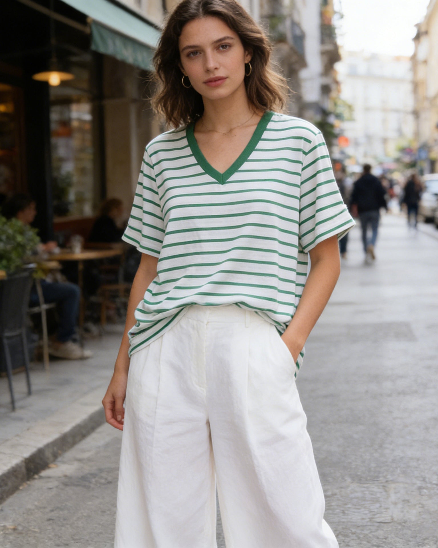 Loose-Fit Striped V-Neck T-Shirt
