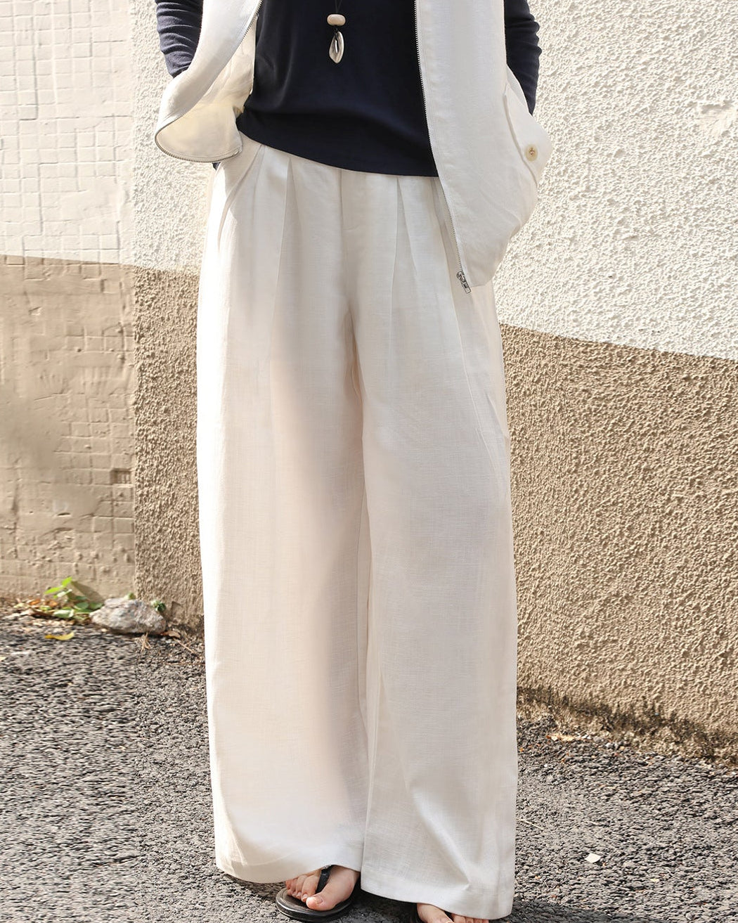 High-Waisted Draped Straight-Leg Trousers