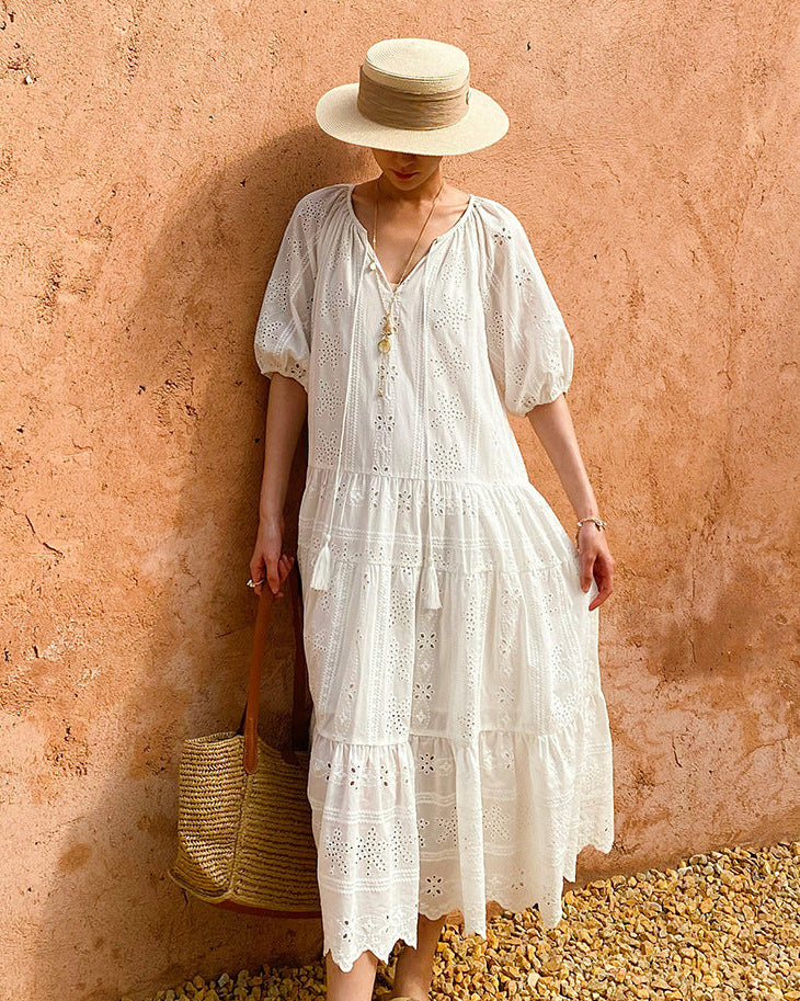 Pure Cotton Short-Sleeve Cutout Dress