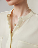 Loose-Fit Long-Sleeve Silk Shirt With Stand Collar