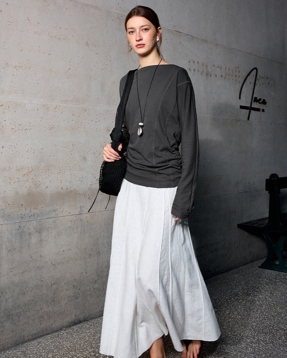 High-Waisted, Structured-Panel A-Line Skirt