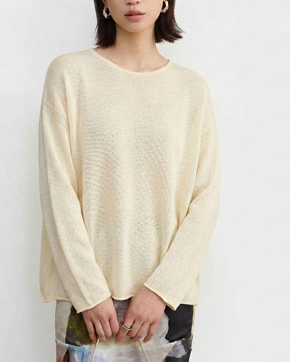 Crew-Neck Long-Sleeve Knitted T-Shirt