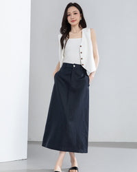 Retro Linen-Blend Straight Skirt