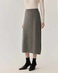 High-Waisted Wool Knit Long A-Line Skirt