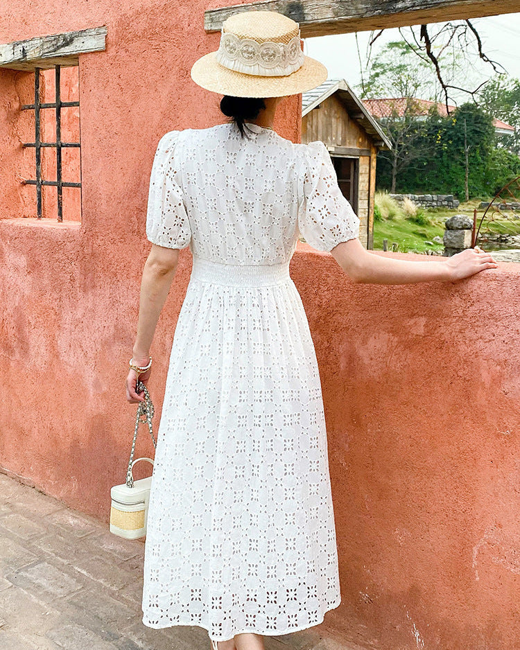 Pure Cotton High-Waisted Button-Down Dress