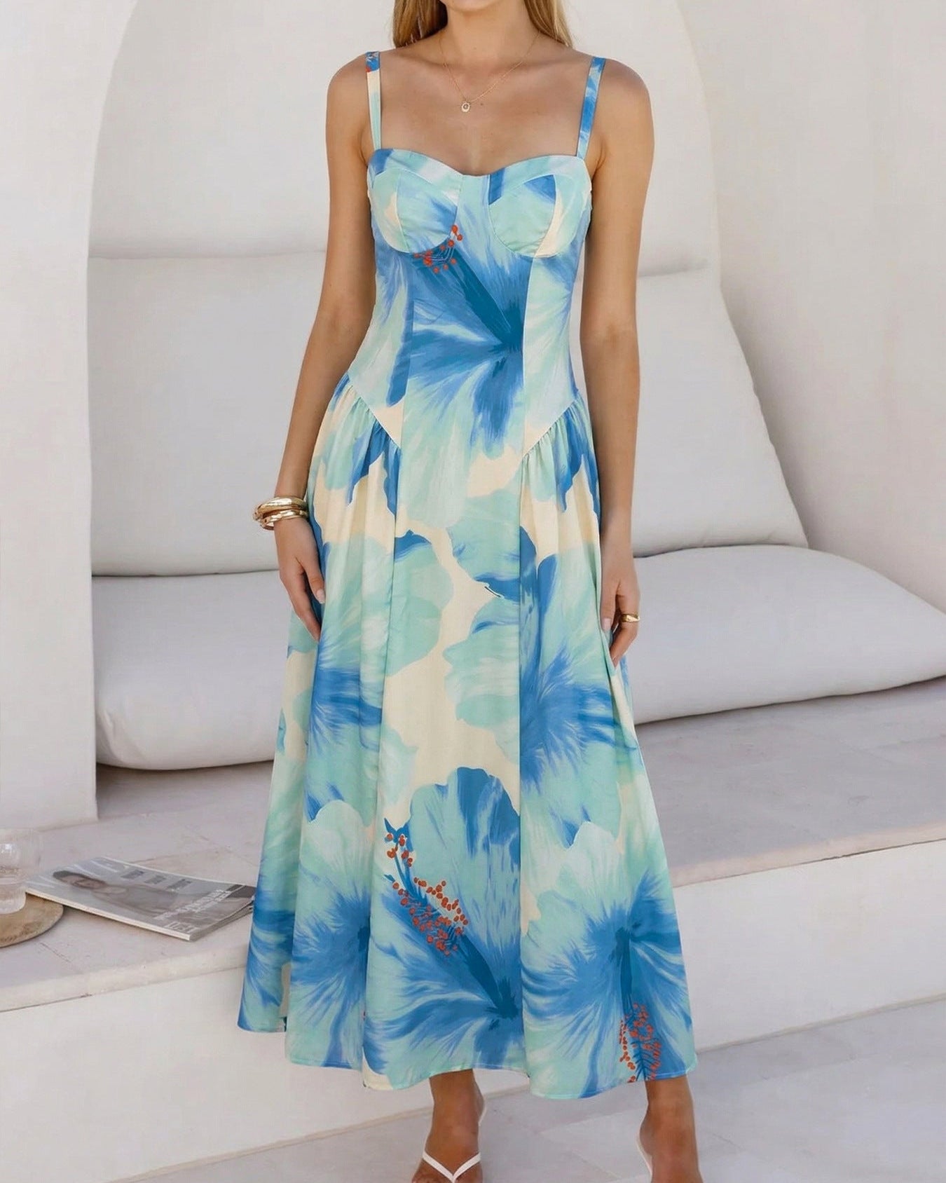 Floral Print Spaghetti-Strap Dress