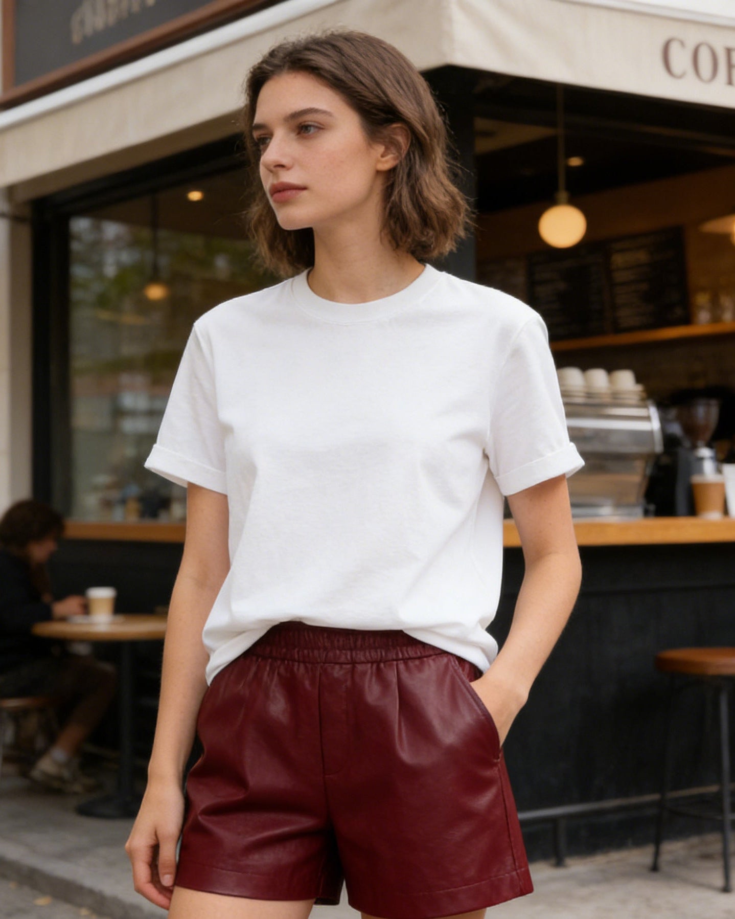 Crew Neck Solid-Color Loose-FitT-Shirt