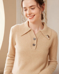Cashmere Polo Collar Hedgehog Knit Sweater