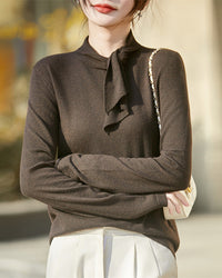 Tie Neck Knit Long Sleeve Top