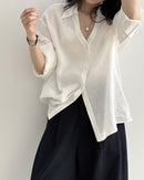 Loose-Fit V-Neck Button-Down Shirt