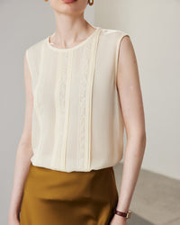 Lace-Paneled Sleeveless Silk Shirt