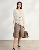 Loose-Fitting Striped Slightly Sheer Knit T-Shirt