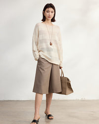 Loose-Fitting Striped Slightly Sheer Knit T-Shirt