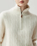 Cashmere Half-Zip Cable Knit Loose Sweater