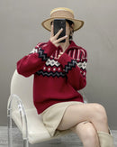 Cashmere Loose Half-Zip Casual Sweater