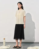 Crew Neck Loose-Fit Pleated T-Shirt