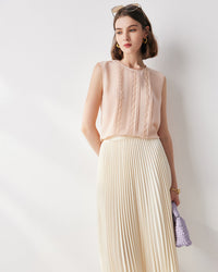 Lace-Paneled Sleeveless Silk Shirt