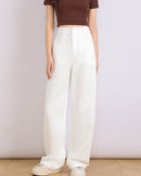 Elegant high waisted straight leg pants, crafted from soft and breathable premium fabric, perfect for office wear and minimalism, showcasing a relaxed silhouette.