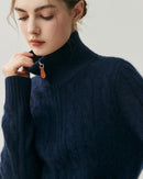 Cashmere Half-Zip Cable Knit Loose Sweater