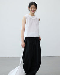 Ruffled V-Neck Button-Down Shirt