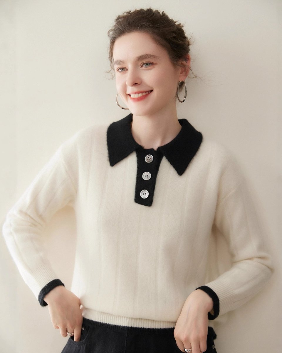 Soft And Skin-Friendly Cashmere Polo Collar Sweater