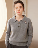 Cashmere Polo Collar Hedgehog Knit Sweater