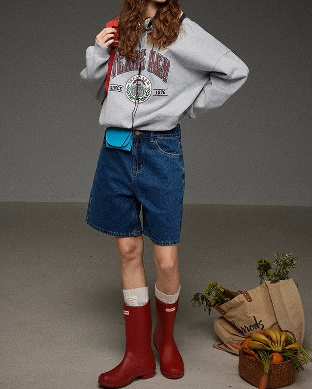 High-Waisted Straight-Leg Denim Shorts